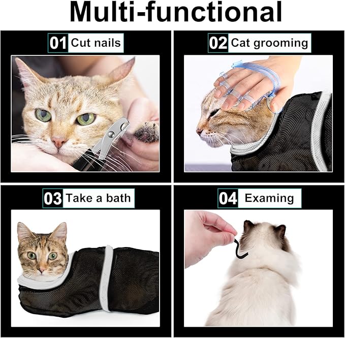 Patelai 5 Pcs Cat Bathing Bag Set Cat Grooming Bag Adjustable Pet Shower Net - Image 5