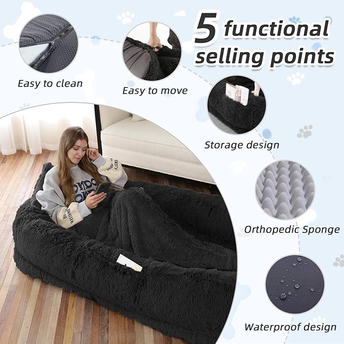 Human Dog Bed, Washable Faux Fur Pet Bed - Image 3