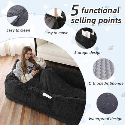 Human Dog Bed, Washable Faux Fur Pet Bed - Image 3
