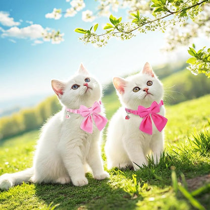 Cat Collar Breakaway with Bells, Soft Pure Cotton Pink Cat Bowtie Collar - Image 8