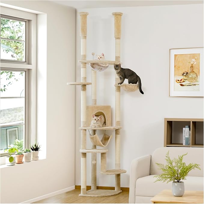 PETEPELA Floor to Ceiling Cat Tree, 92.9''-101.6''Height Adjustable Cat Tower by PETEPELA