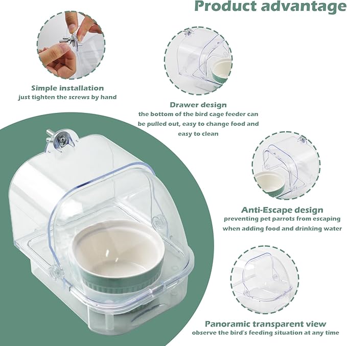 Bird Cage Feeder with Ceramic Bowl, 2 in 1 No Mess Bird Feeder and Transparent - Image 5