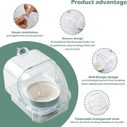 Bird Cage Feeder with Ceramic Bowl, 2 in 1 No Mess Bird Feeder and Transparent - Image 5