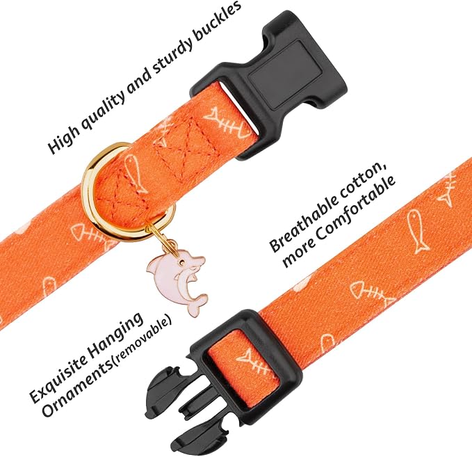 Cotton Handmade Dog Collar Cute and Distinctive Patterns Orange Fish - Image 2