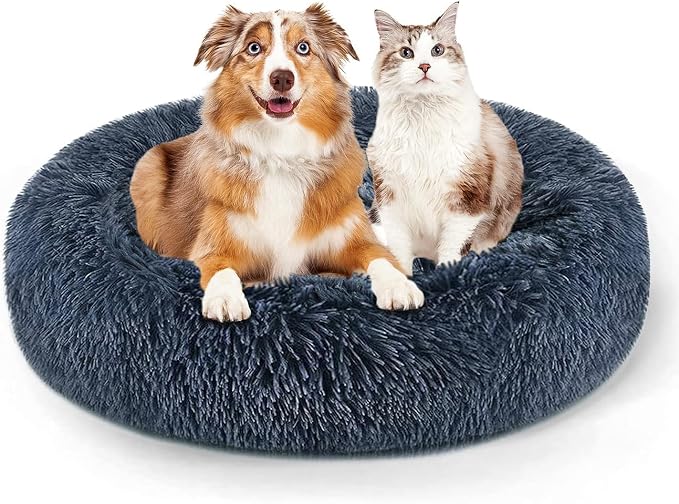 Original Calming Donut Dog and Cat Bed in Shag Fur, Dog Beds by Unknown