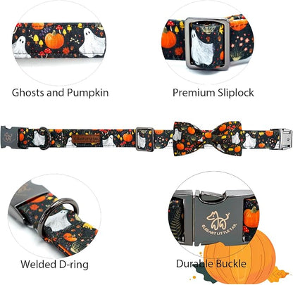 Elegant little tail Fall Dog Collars, Ghosts Pumpkin Print Halloween Pet Collar - Image 2