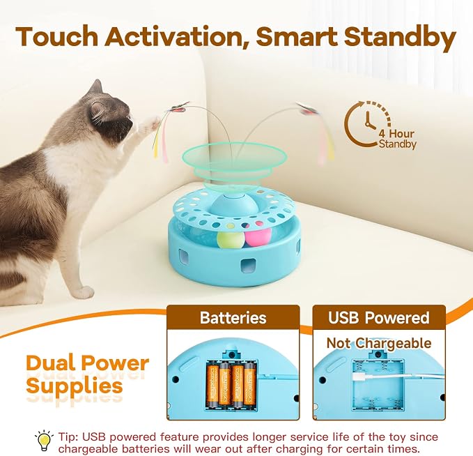 Potaroma Cat Toys 3-in-1 Automatic Interactive Kitten Toy, Fluttering Butterfly - Image 6