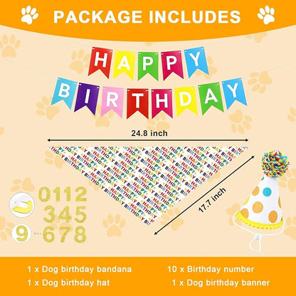Dog First Birthday Party Decorations, Adjustable Dog Bandana Set - Image 2