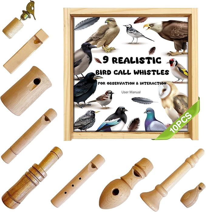 ZDH 9-Piece Wooden Bird Call Set – Handcrafted Bird-Call in Acrylic Wooden Box by Unknown