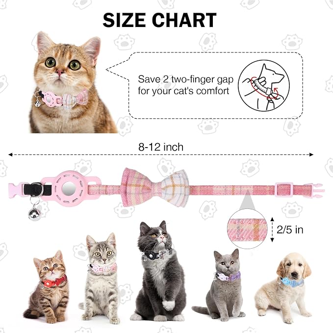 Airtag Cat Collar with Bells and Bowtie -Safety Elastic Band Kitten Collar - Image 3
