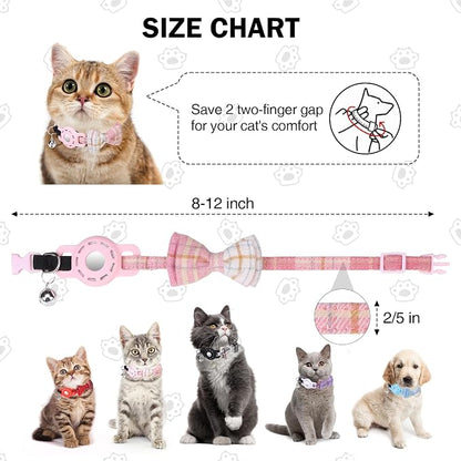 Airtag Cat Collar with Bells and Bowtie -Safety Elastic Band Kitten Collar - Image 3