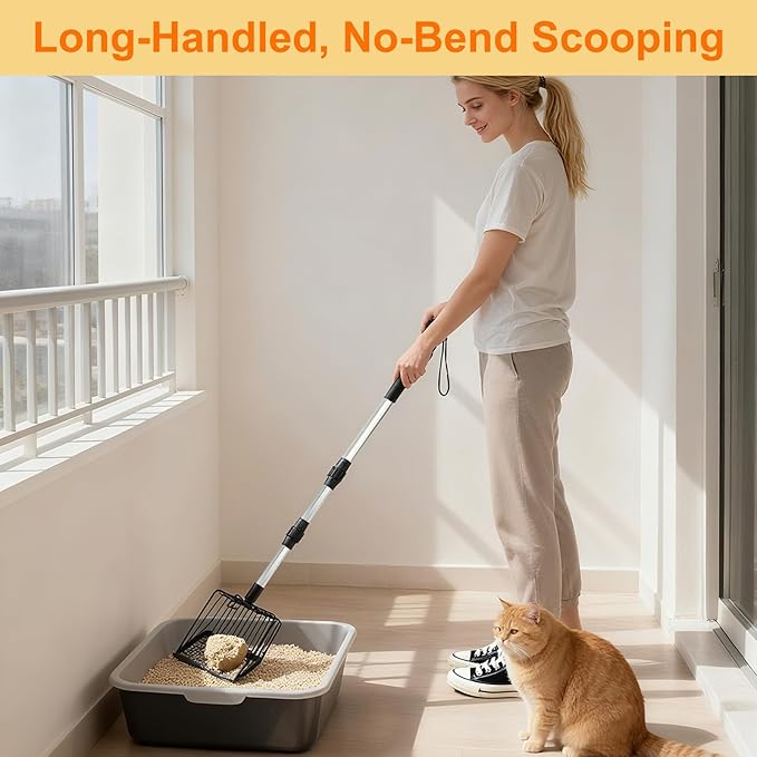 Cat Litter Scoop with Extendable Long Handle, 22.2"-42.5" No Bending Back Metal - Image 2