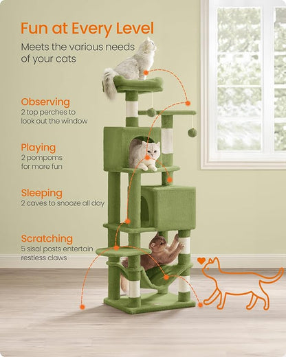 Feandrea Cat Tree, 59.5-Inch Tall Cat Tower, Plush Multi-Level Condo - Image 4