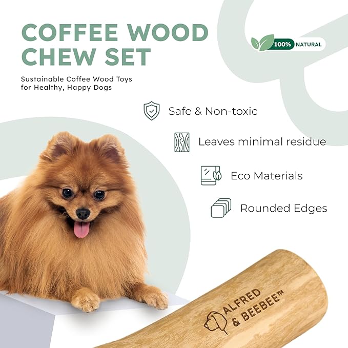 Alfred & Beebee Eco-Friendly Natural Coffee Wood Dog Chew Toy 4 Pack - Image 2