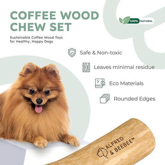 Alfred & Beebee Eco-Friendly Natural Coffee Wood Dog Chew Toy 4 Pack - Image 2