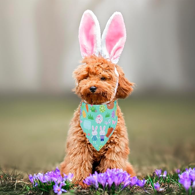 PTDECOR Easter Dog Bandana, Reversible Rabbit Easter Egg Dog Scarf - Image 3