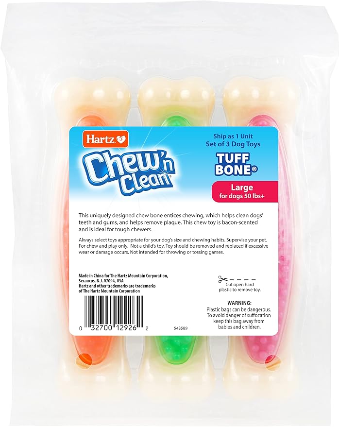 Hartz Chew 'n Clean Tuff Bone Tough Dog Chew Toy, Large 3 Pack - Image 9