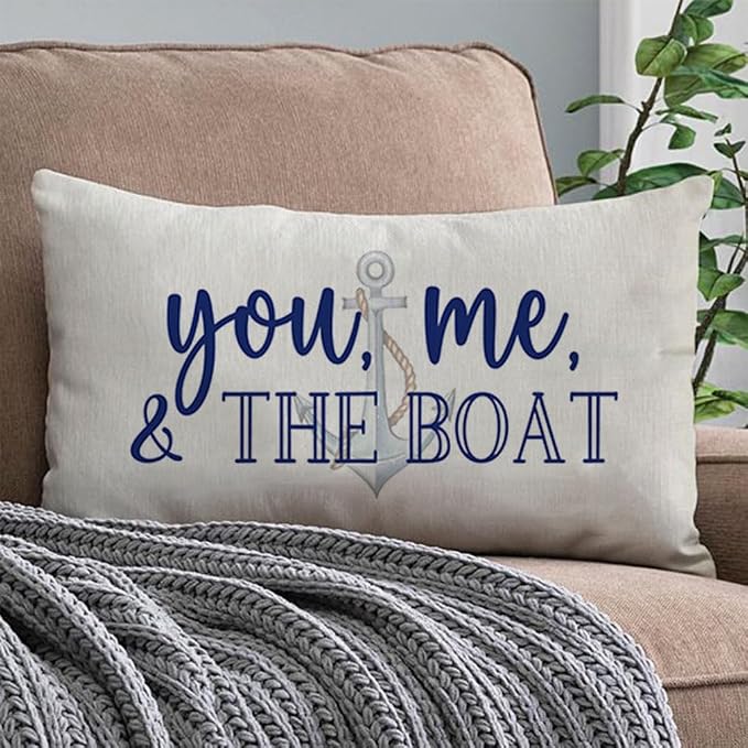 PANDICORN Lake Throw Pillow Cover 12x20 Inch Blue Words You Me and The Boat - Image 4