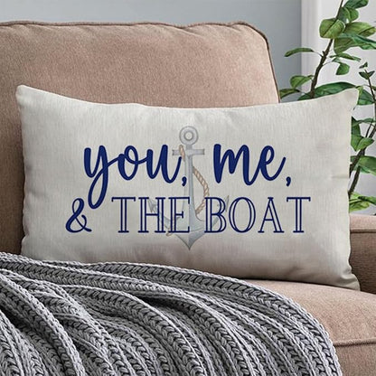 PANDICORN Lake Throw Pillow Cover 12x20 Inch Blue Words You Me and The Boat - Image 4