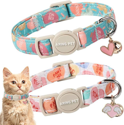 ARING PET 2 Pack Valentine's Day Cat Collars-Cute Heart Cat Collar Breakaway by ARINGPET