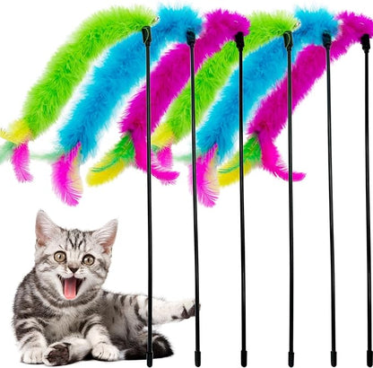 Cat Wand Feather Toys, 6 Pieces Interactive Cat Feathers Teaser Toy by CATENEED