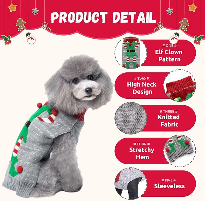 Dog Cat Ugly Christmas Sweater Boy Girl Xmas Pet Clothes Holiday Puppy Costume - Image 5