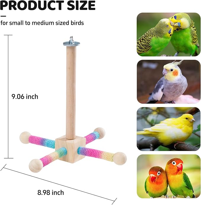 9" Hanging Bird Perch Toy for Cage, 360° Silent Free-Spin, Wooden Bird Cage - Image 2