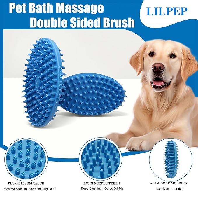 Dog Grooming Brush, Lilpep Pet Shampoo Bath Brush Soothing Massage Rubber Comb - Image 3