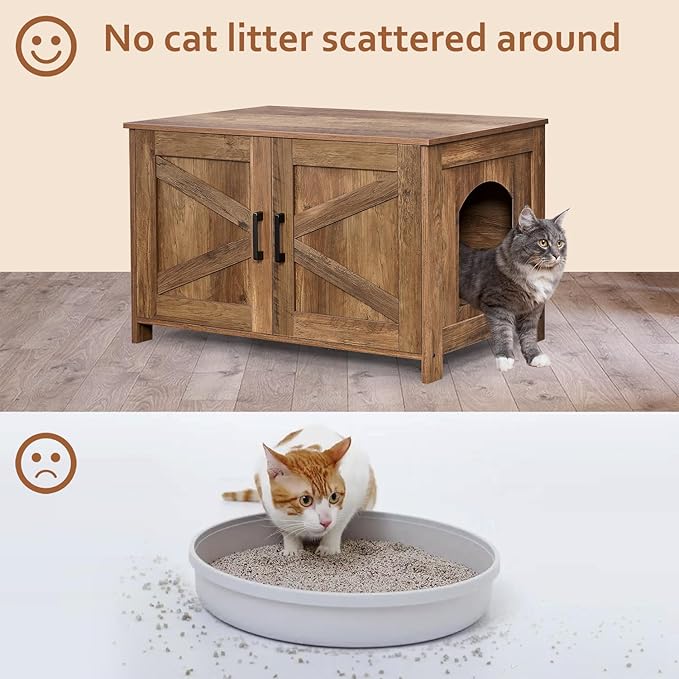 Homhedy Cat Litter Box Enclosure, Wooden Cat Washroom Furniture - Image 3