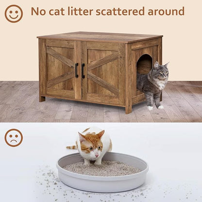 Homhedy Cat Litter Box Enclosure, Wooden Cat Washroom Furniture - Image 3