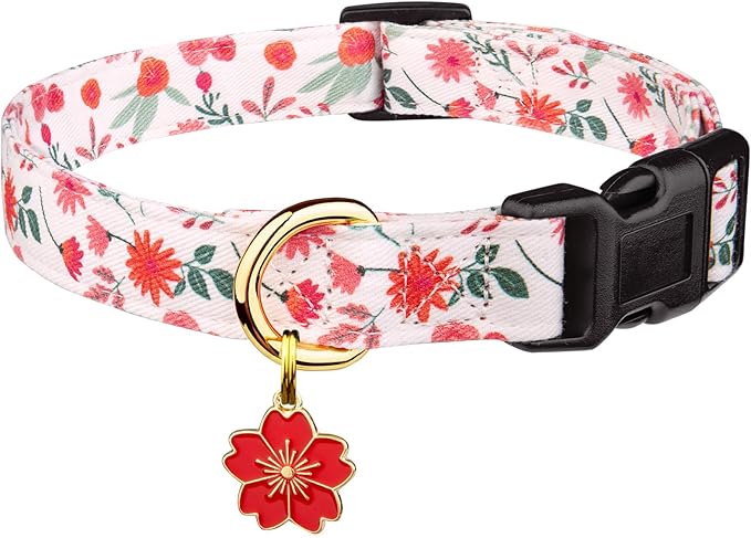 Cotton Handmade Dog Collar Cute and Distinctive Patterns Red and White Flower by Fyeqyaou