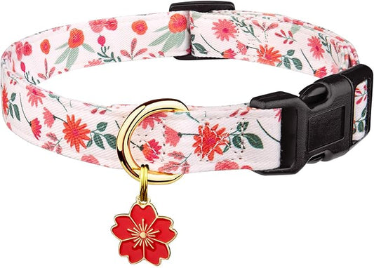 Cotton Handmade Dog Collar Cute and Distinctive Patterns Red and White Flower by Fyeqyaou
