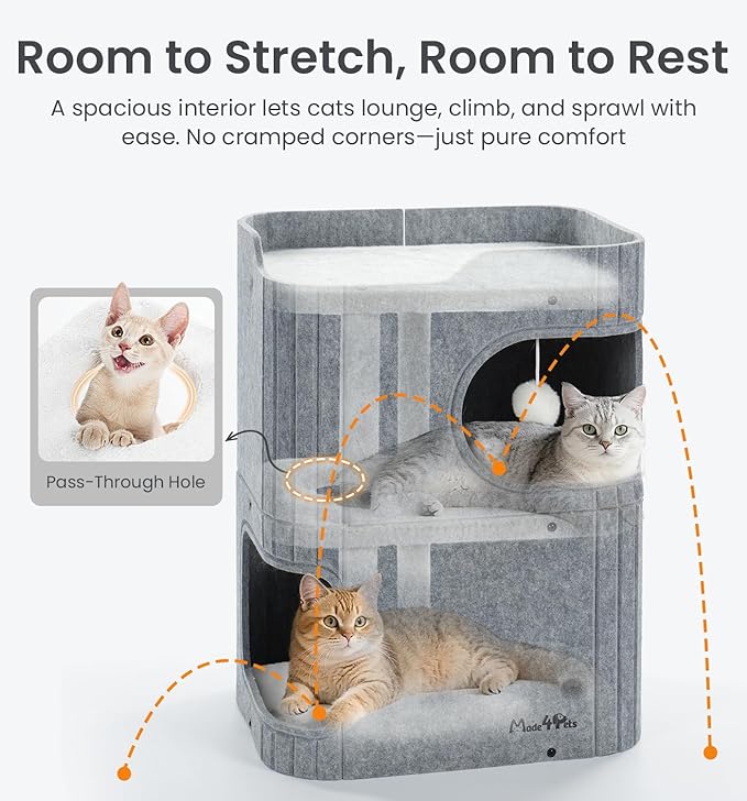Made4Pets Cat House for Indoor Use, 2-Storey Cube Bed Cave, Covered Hideaway - Image 6