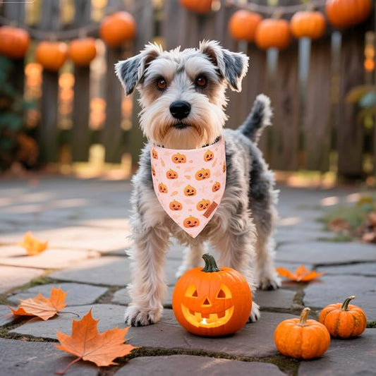 PTDECOR Halloween Dog Bandana, Cute Ghost Pumpkin Design Reversible Holiday Pet - Image 2