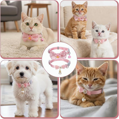 Larrel 2 Pcs Pink Cat Collar Bow, Adjustable Comfortable Pearl Cat Collar - Image 7