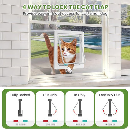 Cat Door for Window, 4 Locking Modes for Safety Cat Window Door, Fits 14"-28" - Image 7