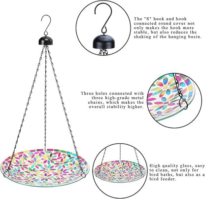 VCUTEKA Hanging Bird Bath, Glass Mosaic Bird Baths - Image 4