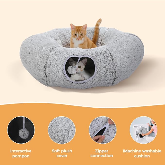 PEQULTI Cat Tunnel with Bed for Indoor Cats, Cat Play Donut Tunnel with - Image 4