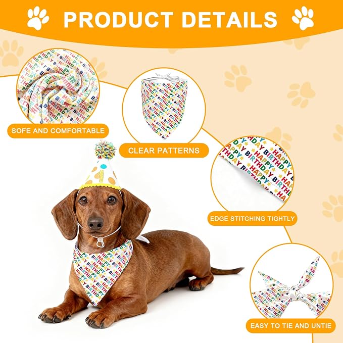 Dog First Birthday Party Decorations, Adjustable Dog Bandana Set - Image 4