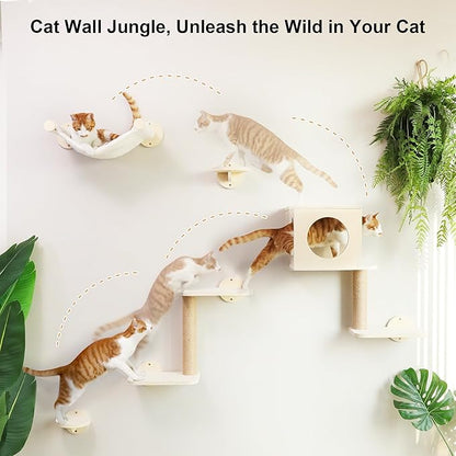 FUKUMARU Cat Wall Shelves, 5-Piece Stable Wooden Wall-Mounted Furniture Set - Image 2