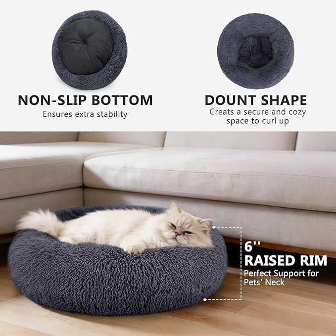 MIXJOY Calming Cat Beds for Indoor Cats, Fluffy Small Cat Cuddler, Anti-Anxiety - Image 2