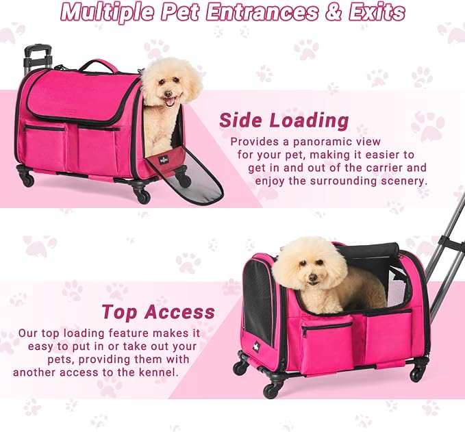 Large Pet Carrier with Wheels, Foldable Rolling Dog Carrier with Big Pocket - Image 6