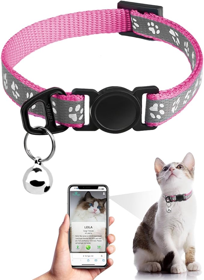 Cat Collar Breakaway with QR Code Name Tag, Reflective Kitten Collars with Bell by FURRIGO