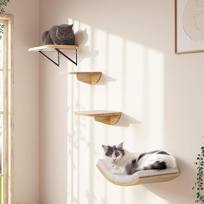 Wood Cat Wall Shelf with Soft Foam Cushion, Curved Cats Wall Bed - Image 7