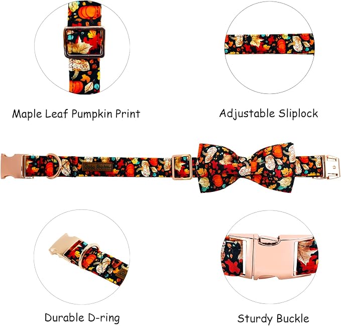 Fall Dog Collar, Leaf Pumpkin Print Adjustable Pet Collar Cute Cotton Soft - Image 2