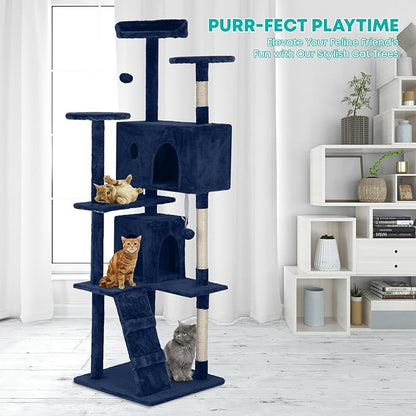 FDW | 70" Cat Tree Tower | Navy Blue | Multi-Level Indoor Activity Center - Image 2