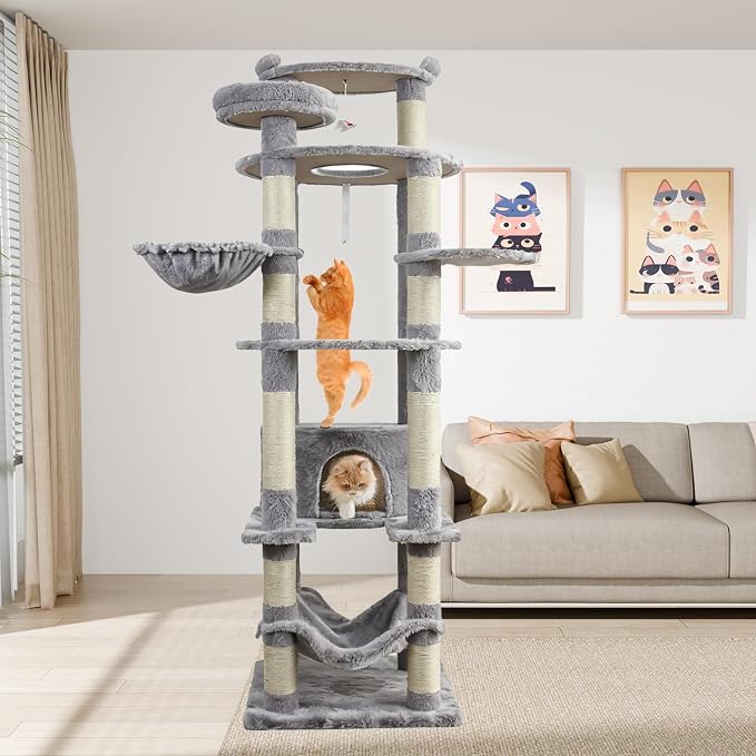 78.8" Large Cat Tree Tower for Indoor Kitties, Sisal Scratching Posts, Hammock - Image 7