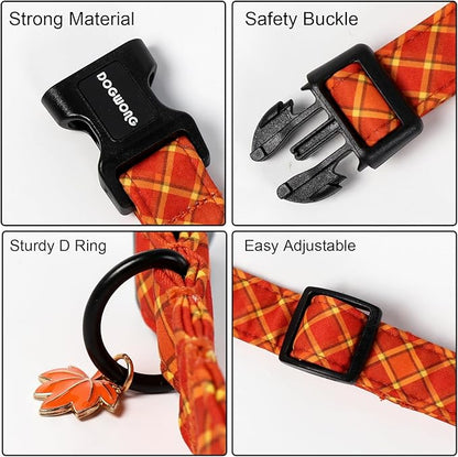 DOGWONG Fall Plaid Dog Collar, Cherkered Autumn Dog Collars, Adjustable Cute - Image 3