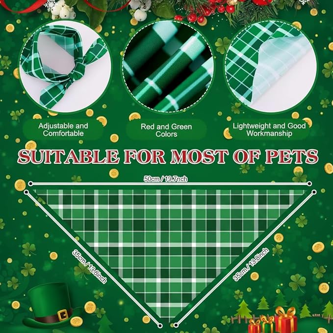 Abbylike 50 Pcs St. Patrick's Day Dog Bandanas Bulk Green Plaid Bandanas - Image 3