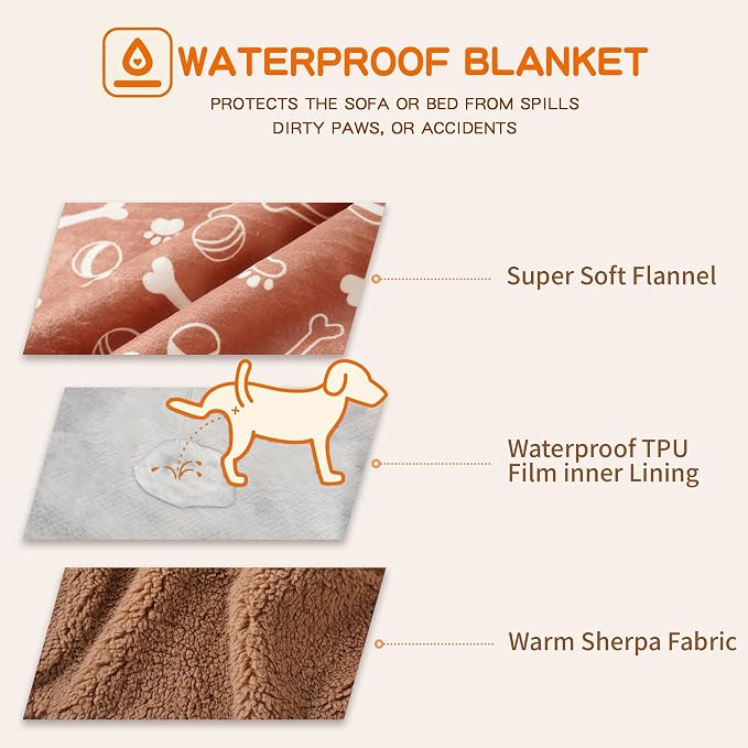 Waterproof Dog Blankets Pet Blanket 50"x60", Soft Fluffy Sofa Car Bed Protector - Image 3